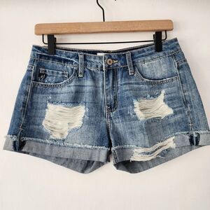 New Kancan distressed raw‎ hem cuffed jean shorts womens size S